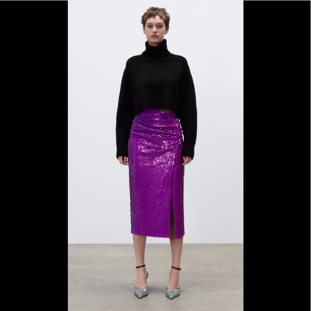 Zara Purple Sequin Midi Skirt - Picture 2 of 6